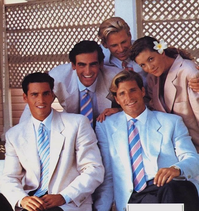 Hugo Boss 1990 campaign — Michael Flinn, Frank Reilly, Steven St. John, Phil Yuzpe — photograph by Bob Krieger