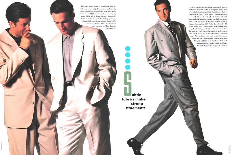 GQ Magazine 1988 editorial — James Vaccaro and Burke Hudson — photograph by Piero Gemelli