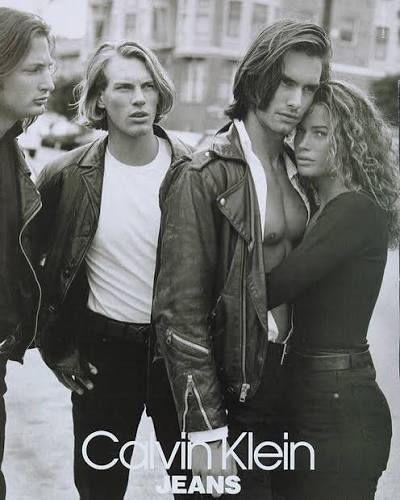 Calvin Klein Jeans 1991 campaign — Eric Osland, Marcus Schenkenberg, Carre Otis — photograph by Bruce Weber