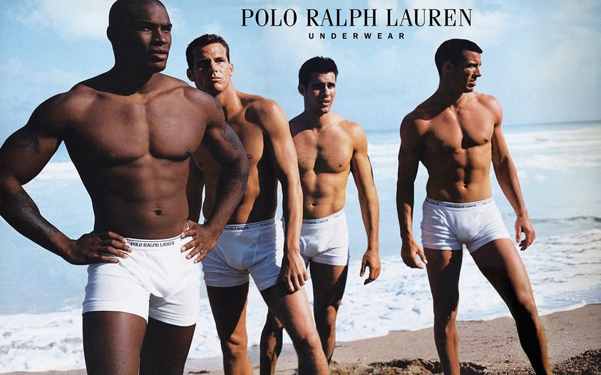 Polo Ralph Lauren Underwear 1997 campaign — Tyson Beckford, Maxwell Thompson, Frank Rempe, Paul Foxson — photograph by Bruce Weber